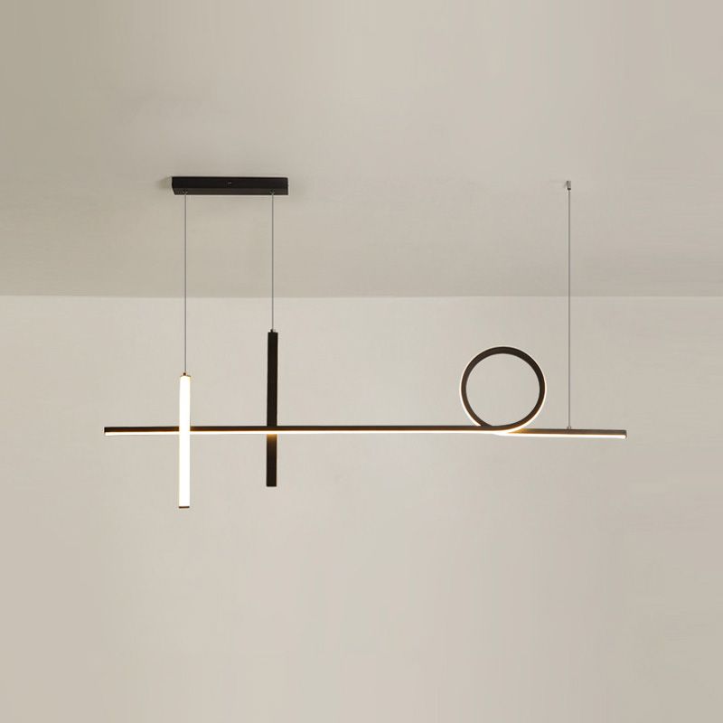 3-Light Ceiling Island Light Minimal Style Linear Shape Metal Pendant Lighting Fixtures