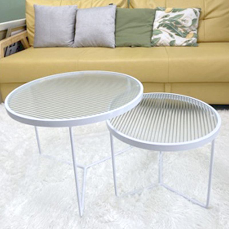 Contemporary Coffee Table Set Glass Round 2-Piece Coffee Cocktail Table