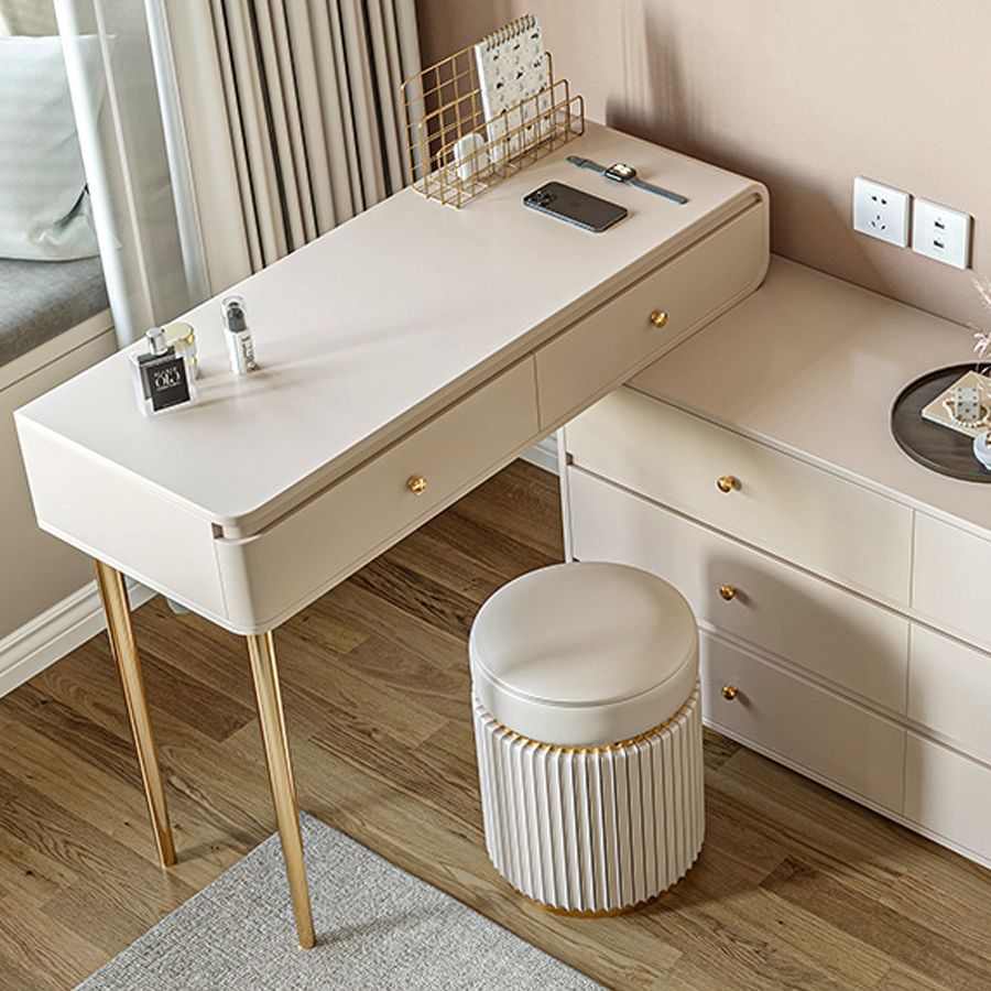 White Solid Wood Makeup Vanity Desk Bedroom Vanity Dressing Table Set