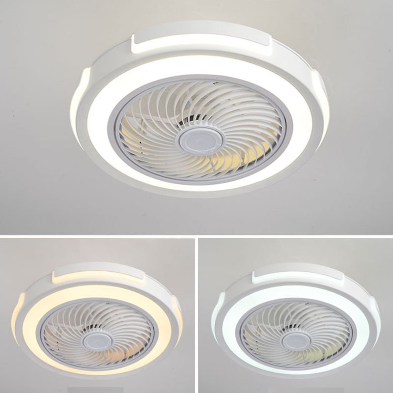 Nordic Circular Ceiling Fan Light Fixture Metallic Bedroom LED Semi Mount Lighting