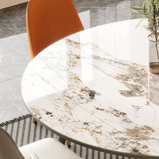 Modern Round Dining Table Stone Top Dining Table with 4 Wood Legs
