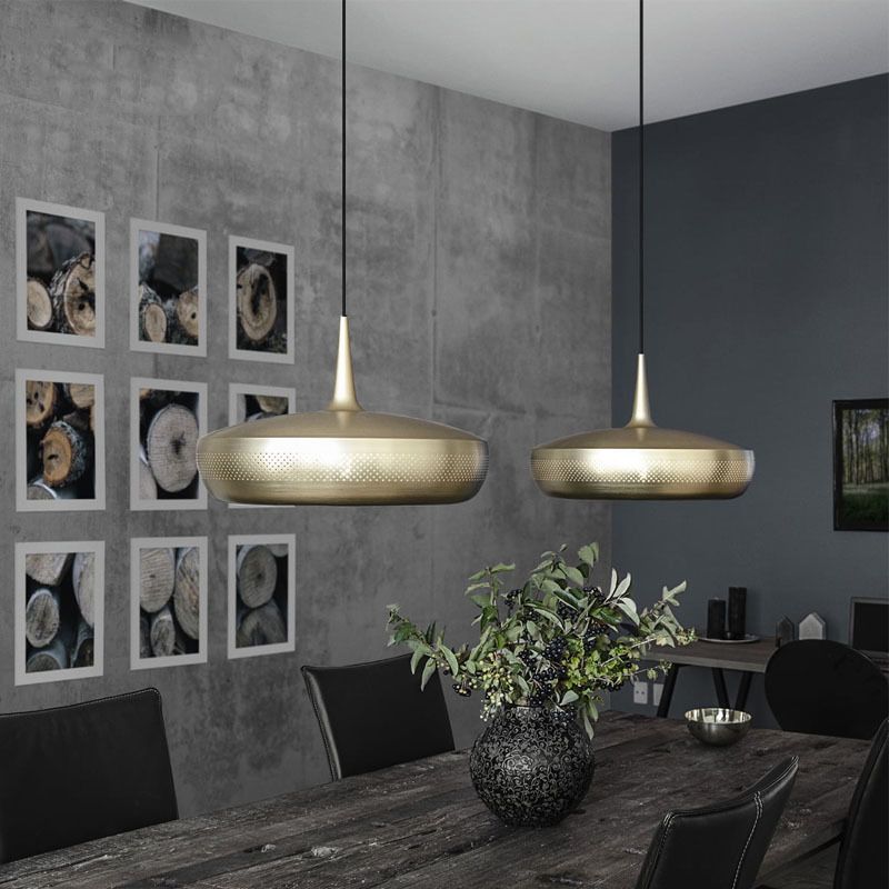 Round Shaped LED Pendant Light Postmodern Style Metallic Dining Room Suspension Light Fixture
