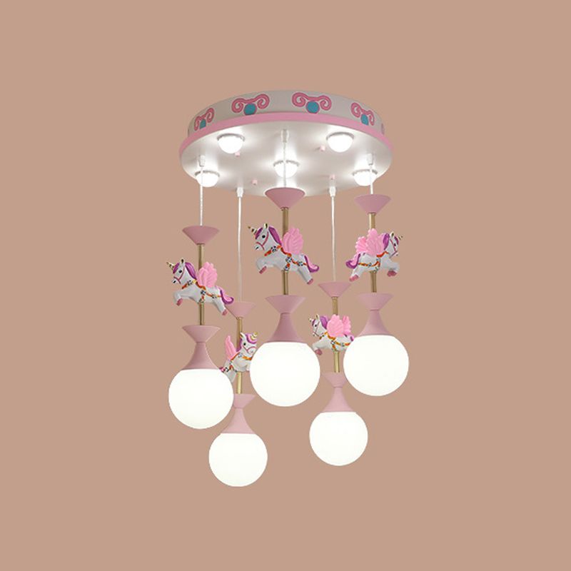 Resin Merry-Go-Round Multi Light Pendant Lighting Creative Drop Pendant with Unicorn Figurine for Bedroom