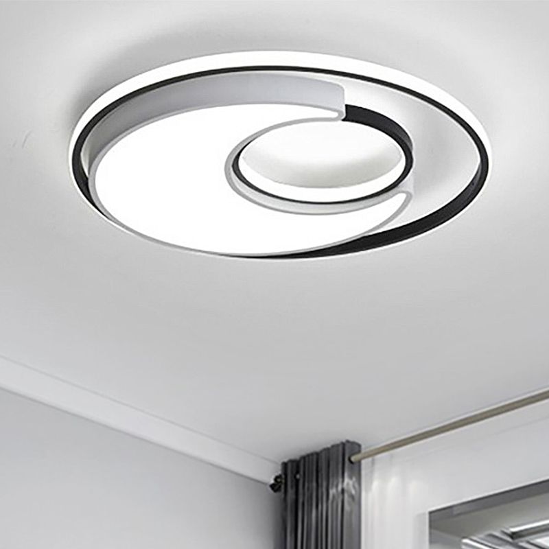 Circular Flush Mount Lighting Modernist Black/White Metal Led 19"/22" Wide Flush Mount Fixture with Frosted Diffuser in White/Warm Light