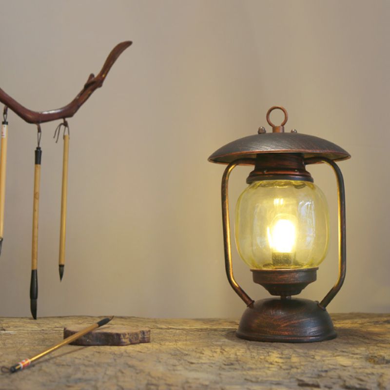 1 Table de kérosène léger Éclairage en laiton / cuivre en cuivre lampe de bureau en verre bronzé pour salle d'étude