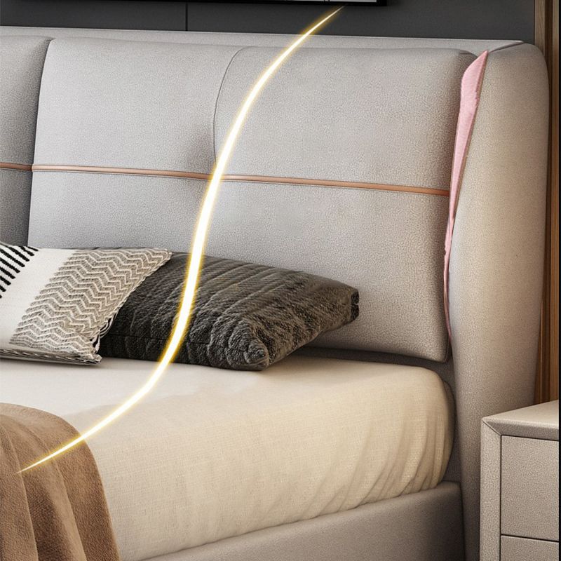 Modern Grey Wingback Bed with Tufted Rectangle Headboard and Metal Legs