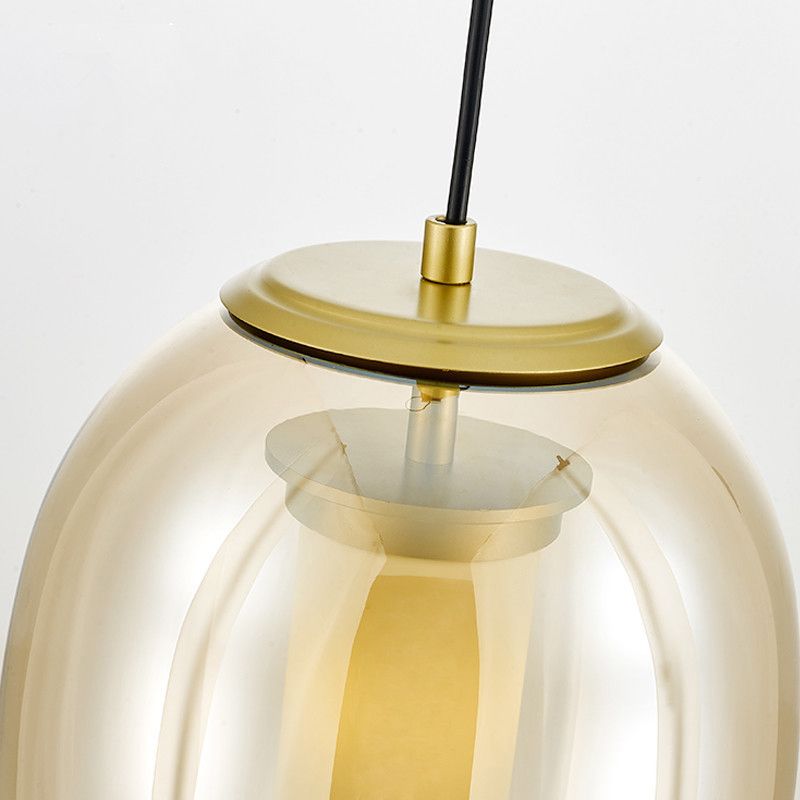 Luz de techo colgante ovalado de vidrio ámbar contemporáneo 1 cabeza 7 "/8.5" kit de lámpara colgante de oro