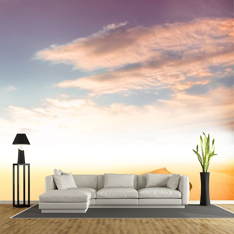 Desert and Sky View Mural Modern Non-Woven Material Wall Art in Yellow for Dining Room