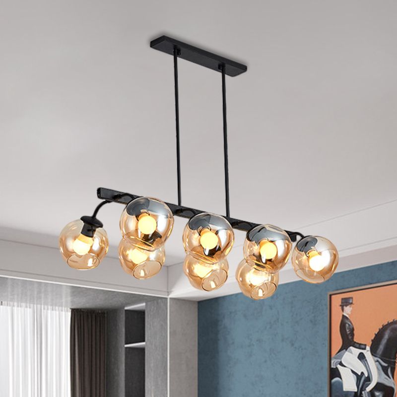 Black Finish Orb Shade Island Lighting 6/8 Lights Modern Glass Linear Pendant for Kitchen Dining Room