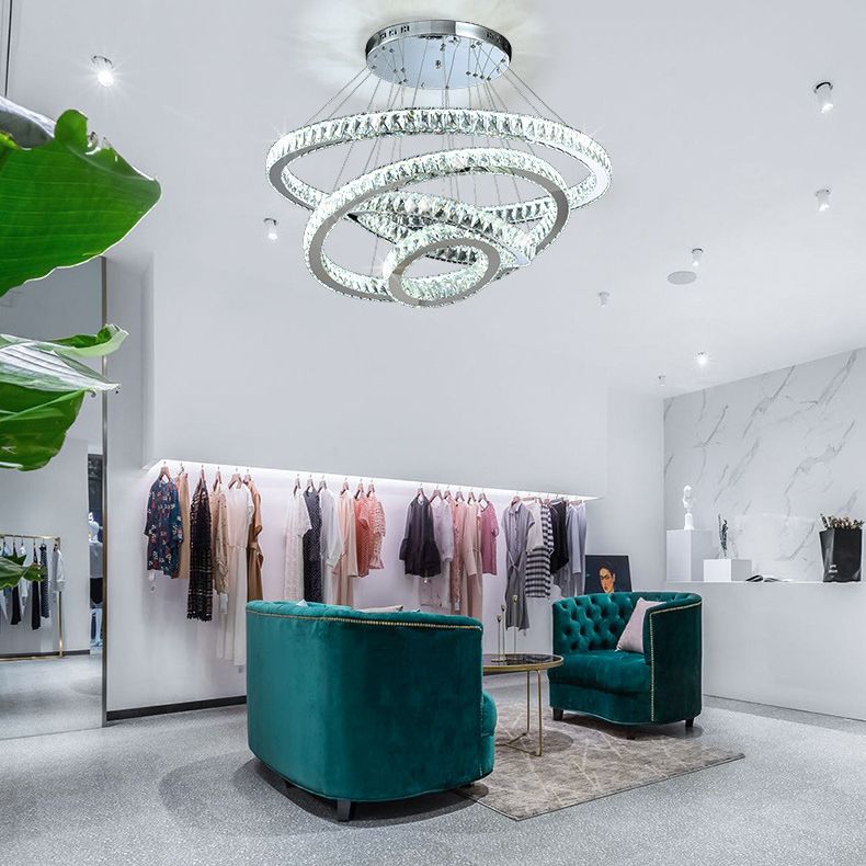 Orbicular Crystal Hanging Ceiling Light Modern Style Clear Chandelier Ceiling Lamp