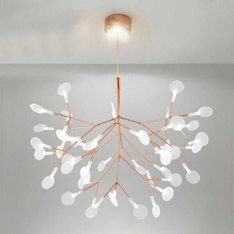Minimal Leaf-Shaped Pendulum Light Acrylic Living Room LED Ceiling Chandelier in Gold