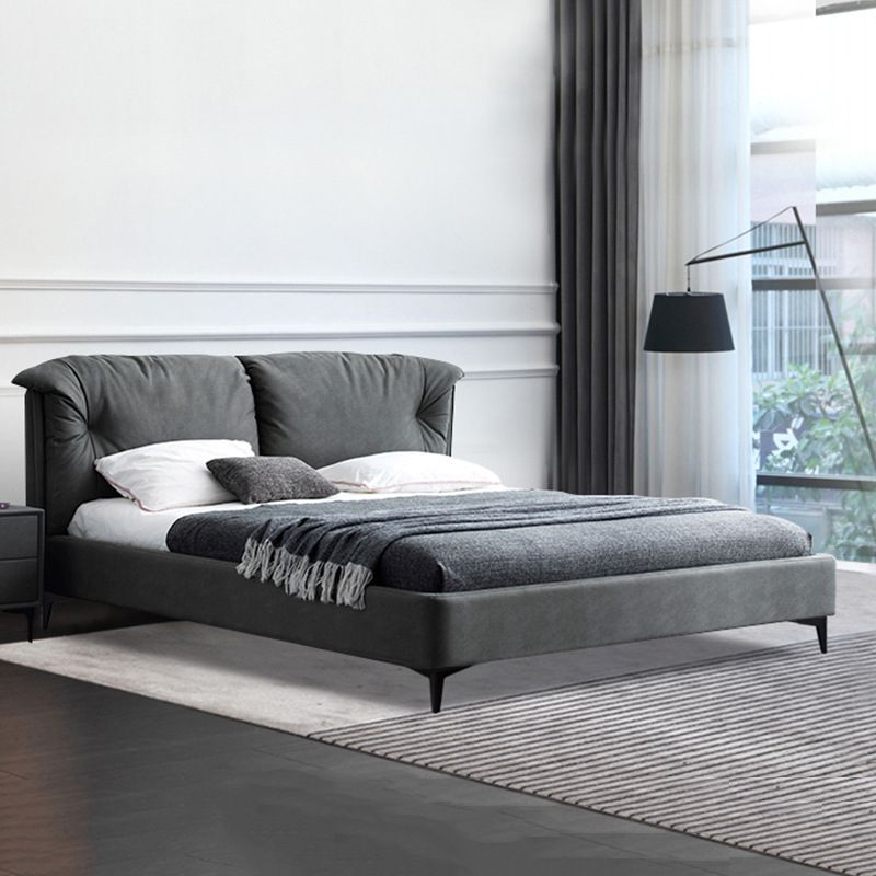 Grey Standard Bed with Rectangular Panel Headboard and Metal Legs