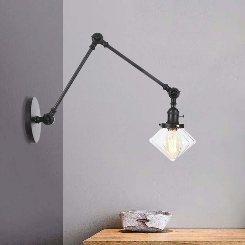 1 Salle de salle à manger légère Light Light Vintage Black / Bronze / Brass Mur Murd Murd With Diamond Plein / Amber Glass Shade, 8 "+8" / 8 "+8" +8 "L bras réglable