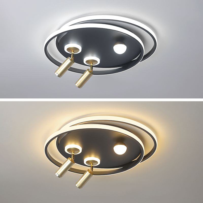Metal Ceiling Mounted Light Modern Bedroom LED Flush Mount avec 2 Spotlights