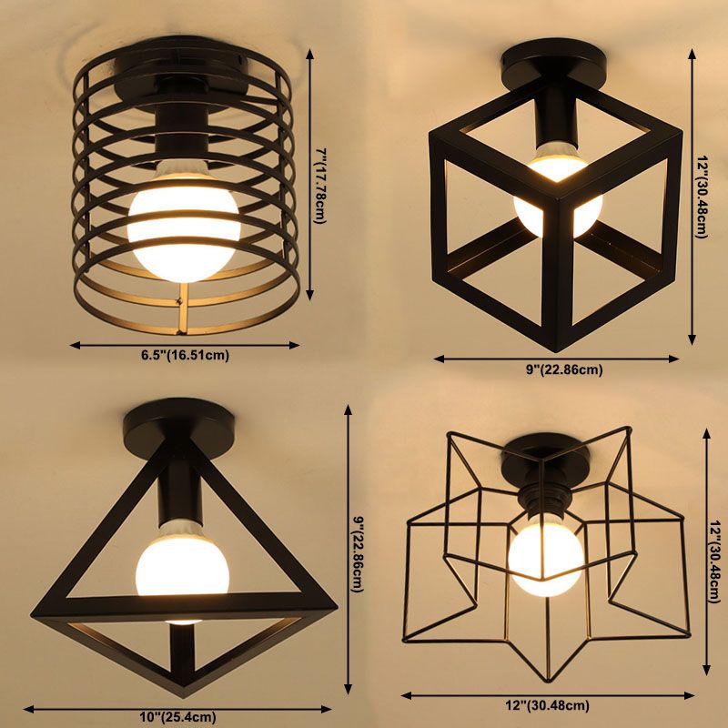 Geometrische Hanger Licht Industriële Stijl 1 Light Metal Flush Mount Light Fixture in Zwart