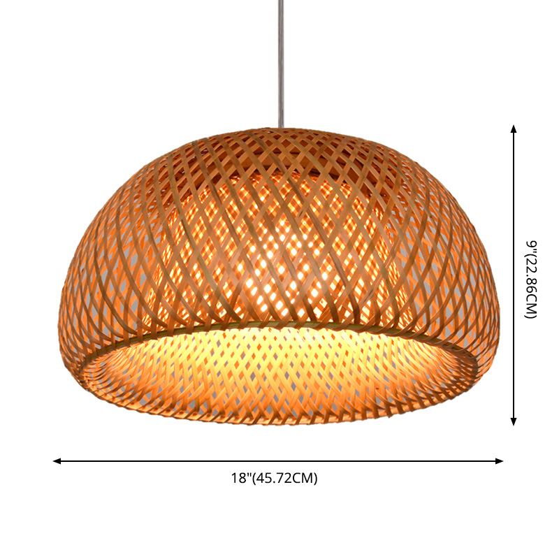 Double walled Hanging Lamp Kit Asian Bamboo 1-Light Beige Hanging Pendant for Restaurant