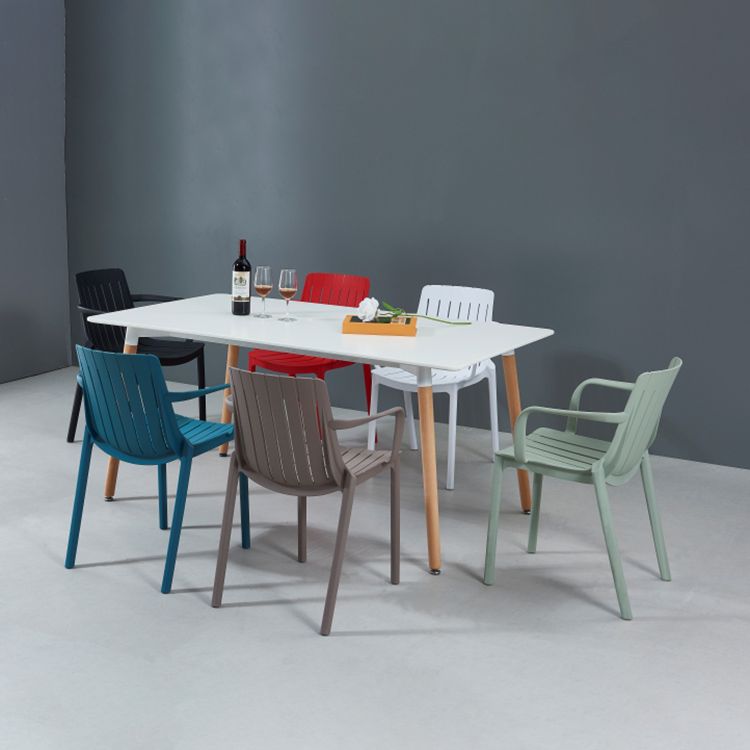 Scandinavian Kitchen Arm Chair Indoor Slat Back Plastic Dining Room Chair