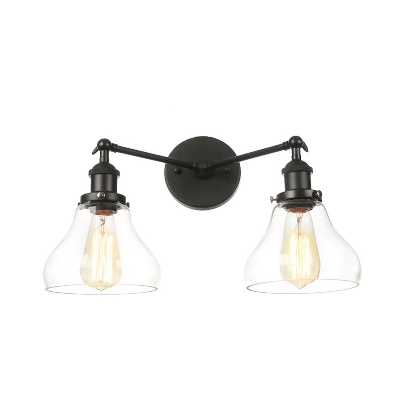 Clear Glass Black/Brass/Bronze Wall Lighting Pear Shaped 2 Lights Industrial Style Sconce Lamp