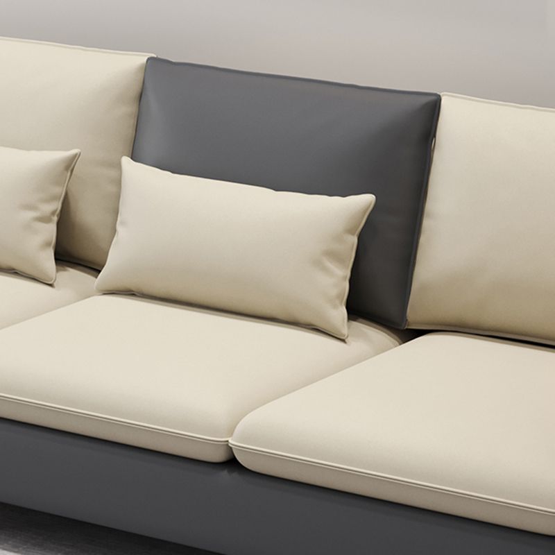 Modern Style Sofa & Chaise Faux Leather Sectional with Bolster Pillows