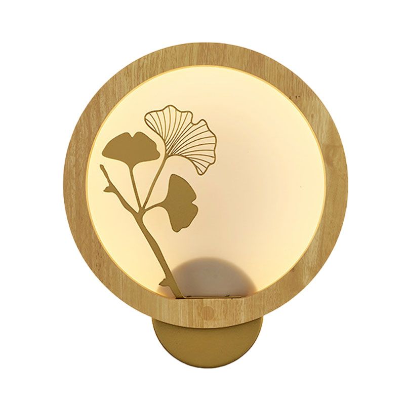 Aziatische stijl Ginkgo Biloba Led Mural Light Wood Family Room Wandverlichting in zwart/beige