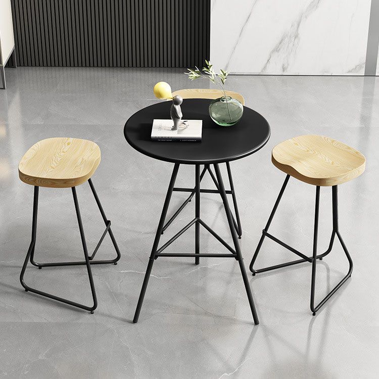 1/3/4/5 Pieces Industrial Iron Bar Table Set Round Bistro Set with Wood Top