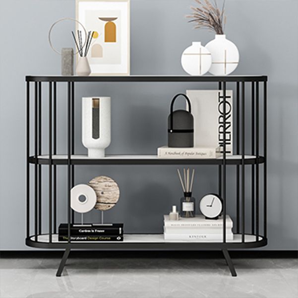 31.5" Tall Glam Accent Table Oval Stone Console Table with Shelves