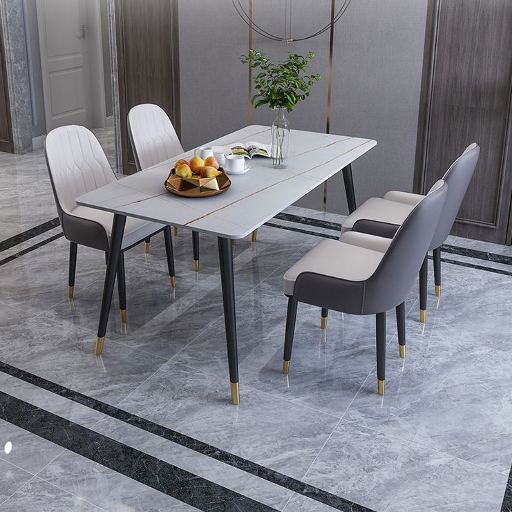 Metal 4 Legs Dining Table Modern Rectangle Stone Top Dining Table for Living Room