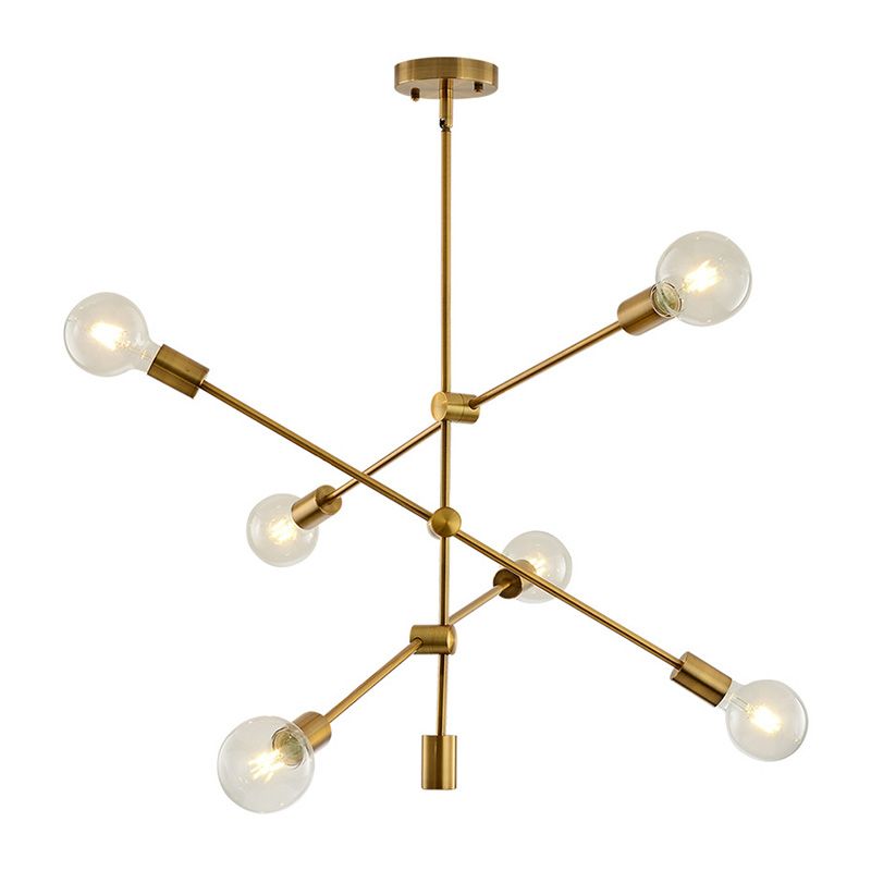 6-Lights Minimalism Metal Molecular Chandelier Lamp Nordic Style Open Bulb Design Dining Room Pendant