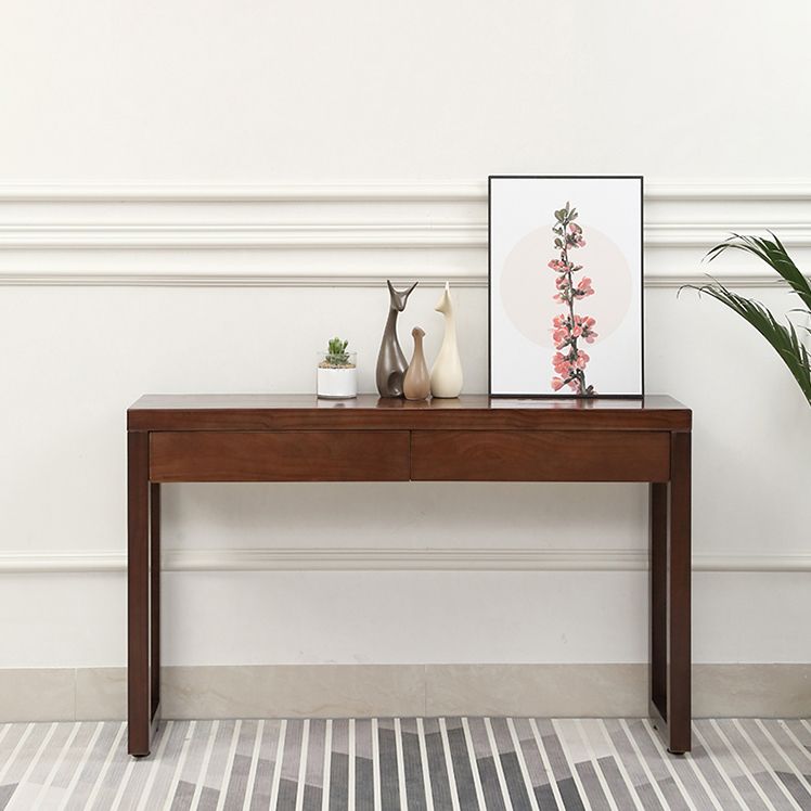 Console Sofa Table with 2 Drawers in Dark Brown Wooden Console Table