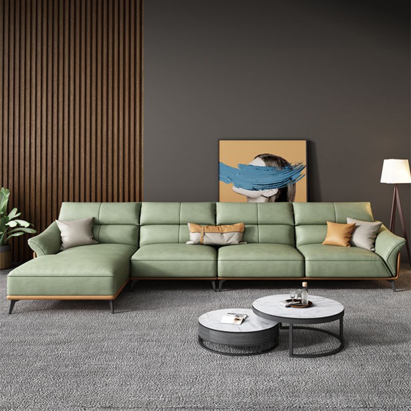 Pillow Arms Sectional Green Modern Faux Leather Living Room Sofa & Chaise