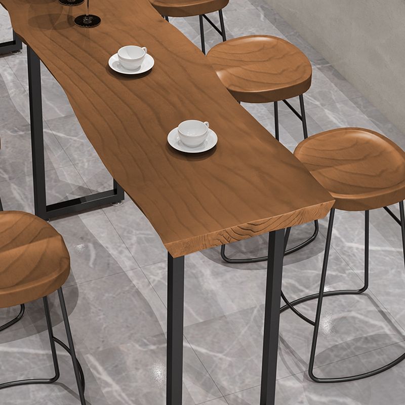Rectangular Bar Height Table Black Legs and Metal Base Bistro Bar Table for Dining Room