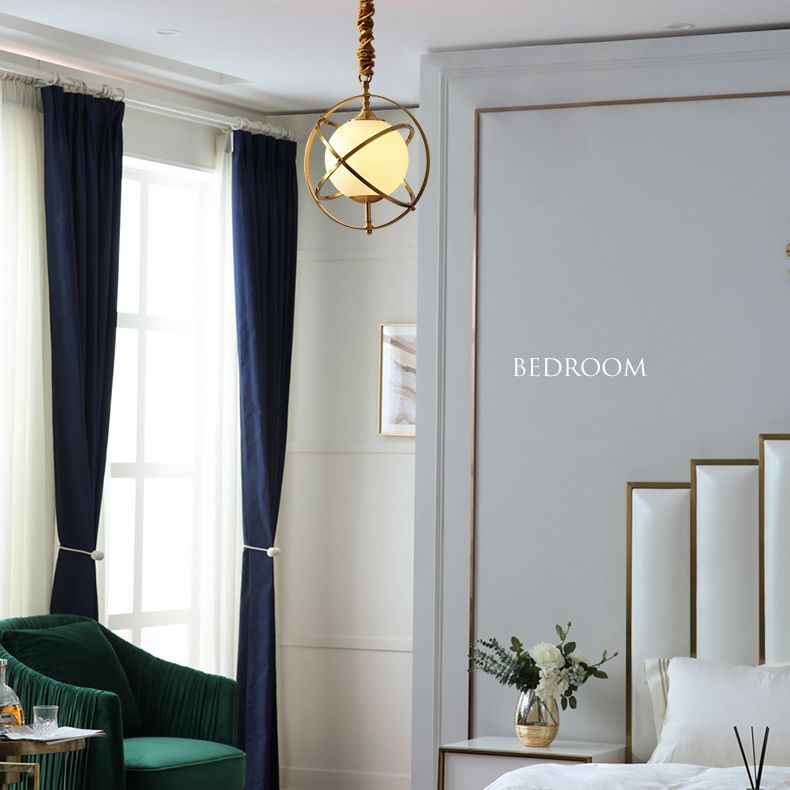 11" Wide Full Copper Triple Rings Lighting Pendant White Glass Shade Suspension Lamp in Gold