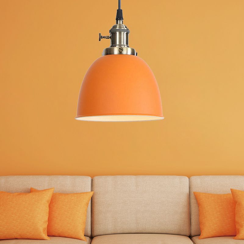 Industrial Dome Hanging Lighting 1 Head Metal Ceiling Pendant Lamp in Black/White/Red with Adjusting Button