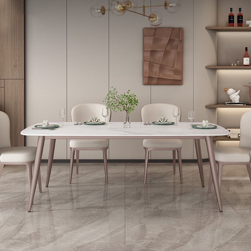 Glam Style Furniture Stone Rectangle Dining Room Table in White