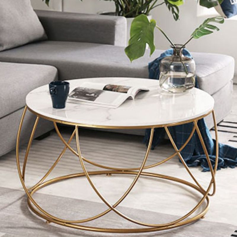 Frame Glam Cocktail Table Stone Round Nesting Coffee Table Set