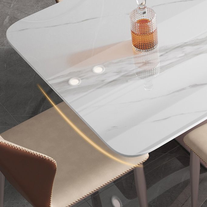 Metal Modern Rectangle Table Sintered Stone Dining Table with Pedestal Base
