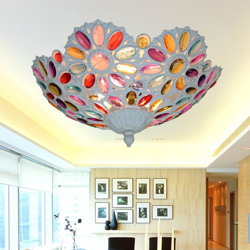 Bianco 3 Teste Flushmount Massimale Lampada Rurale Stile Metallo Bowl Flush Pendant Light for Living Room