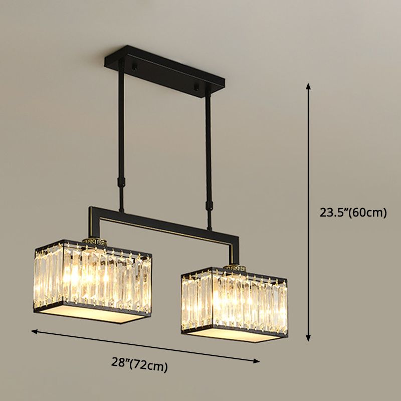 Contemporary 2-light Kitchen Island Lighting Wrought Iron with Rectangle Crystal Shade