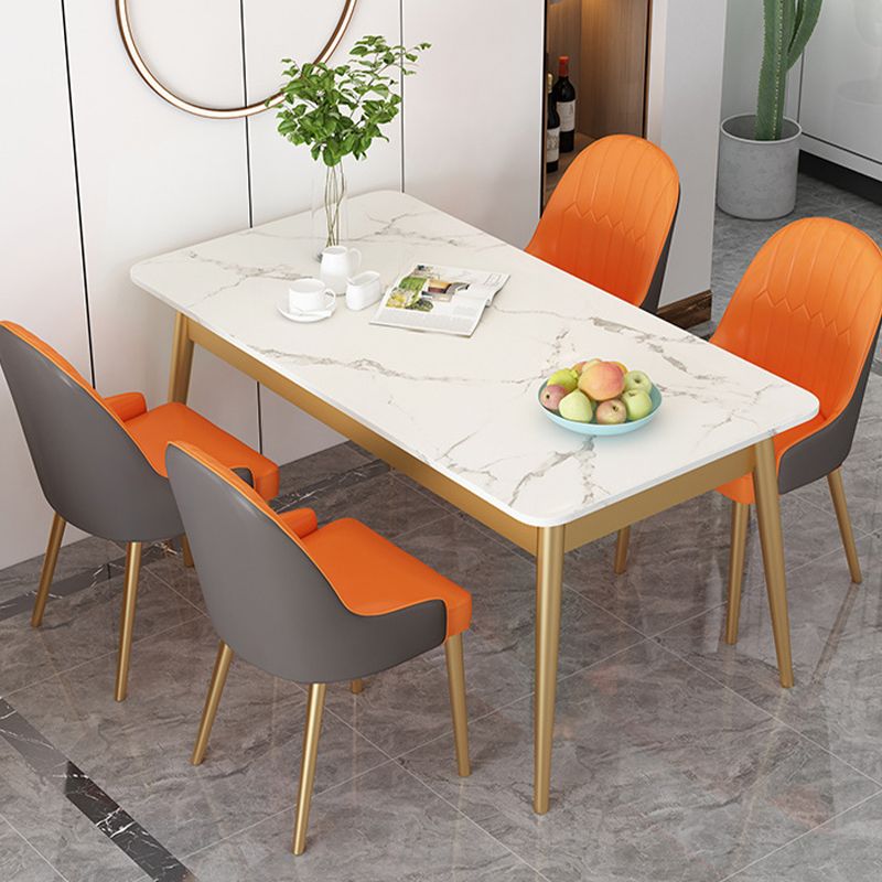 Modern Rectangle Dining Table Sintered Stone Top 4 Iron Legs Dining Room Table