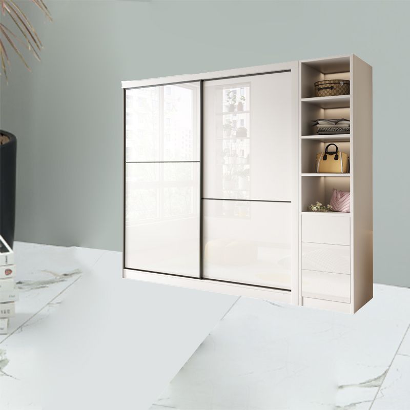 Bedroom Wardrobe Cabinet Modern White Storage Armoire with Sliding Doors