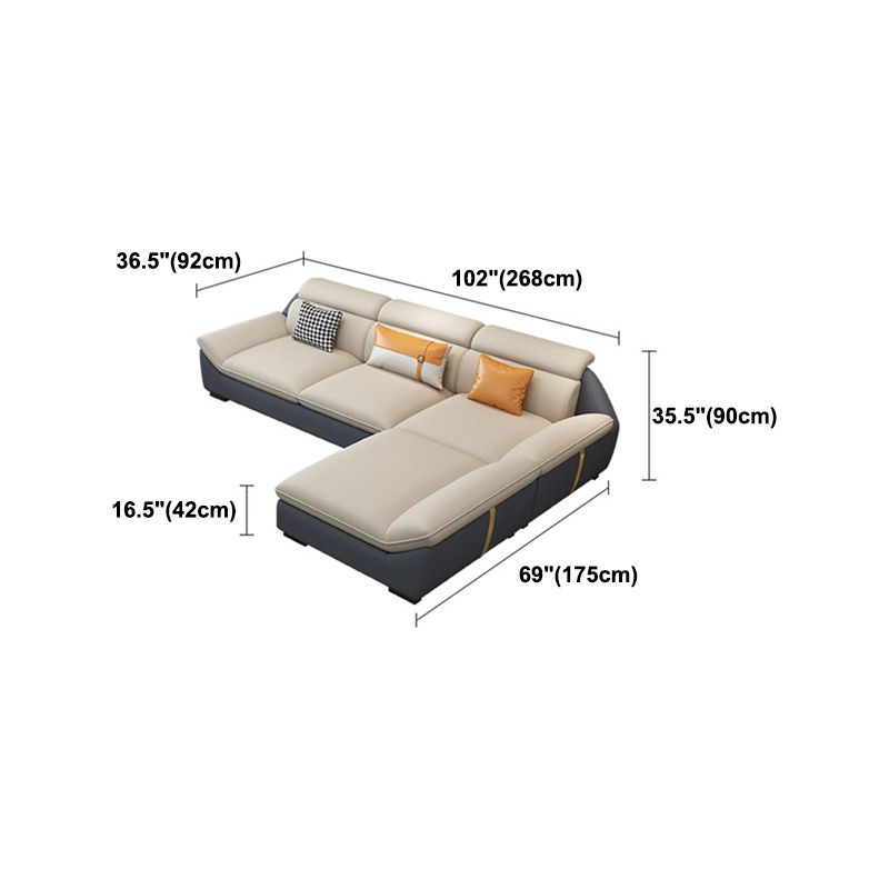 Nordic Faux Leather Sectional in Beige Flared Arm Sectional with Pillows