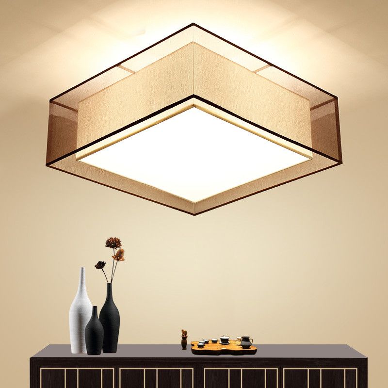 Coffee Flush Mount Lighting Fixture Minimalist-Style Fabric Geometrical Close to Ceiling Lamp