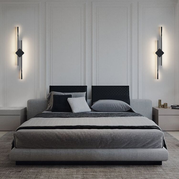 Linear Shape Metal Vanity Sconce Light Modern Style 2-Lights Vanity Mirror Lights in Black