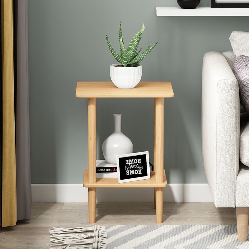 Modern Wood End Slide Table 2-Tier Corner Table with Storage