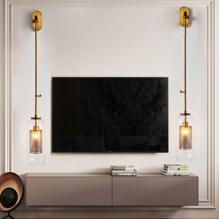 Cylindrical Flush Mount Wall Sconce Modern 1-Light Wall Sconce Lights with Clear Glass Shade