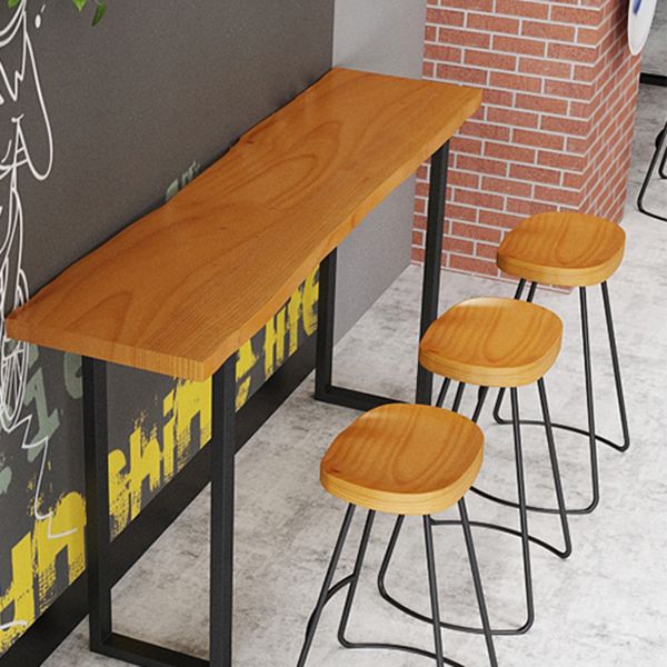 Industrial 1/4 Pieces Bar Table Set Rectangle Pine Wood Counter Table with High Stools