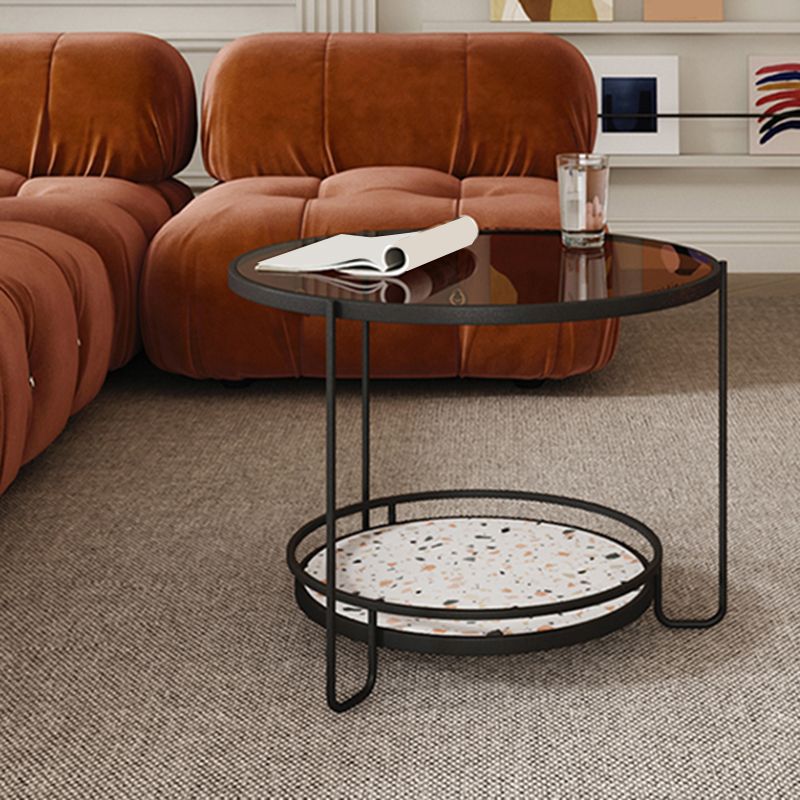 Round Minimalist Coffee Table Glass Top Steel Coffee Table for Living Room