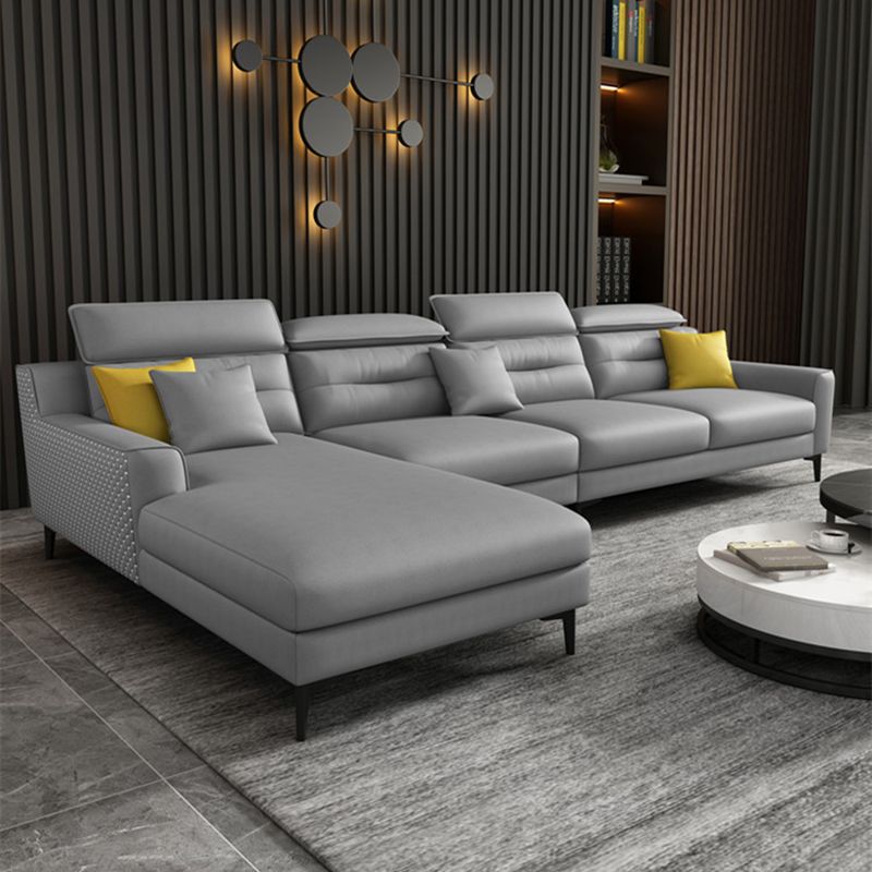 Grey Square Arm Sectional Pillow Back Modern 4-seat Sectional