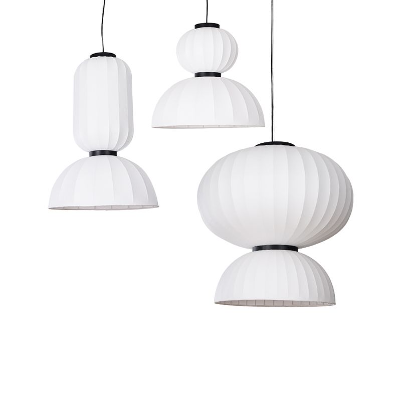 White Geometric Silk Pendant Light Nordic Modern Down Lighting for Living Room