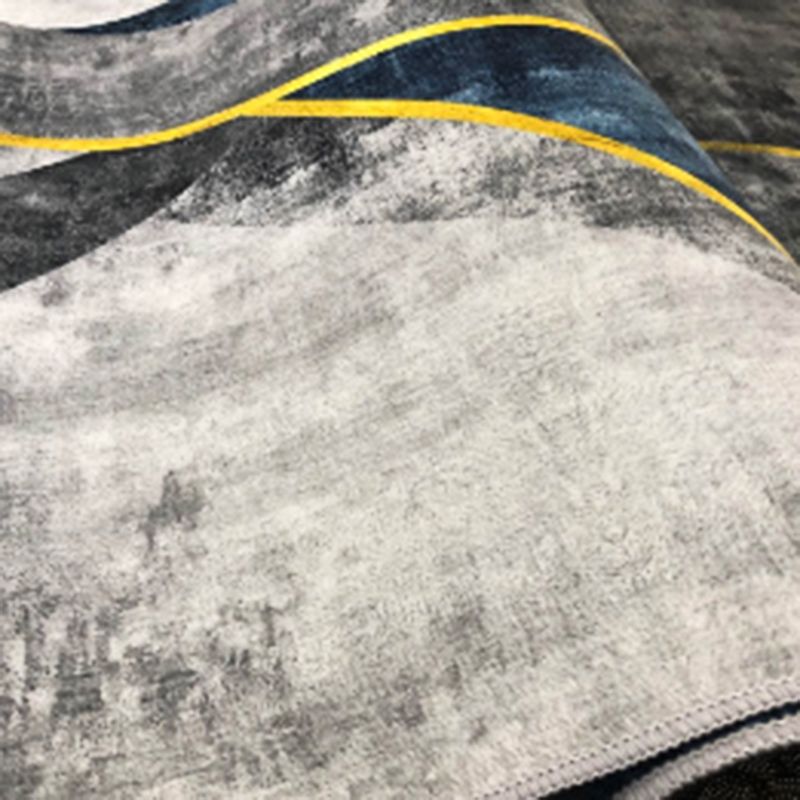 Navy Modern Area Carpet Geometric Pattern Polyester Area Rug Non-Slip Backing Rug for Living Room